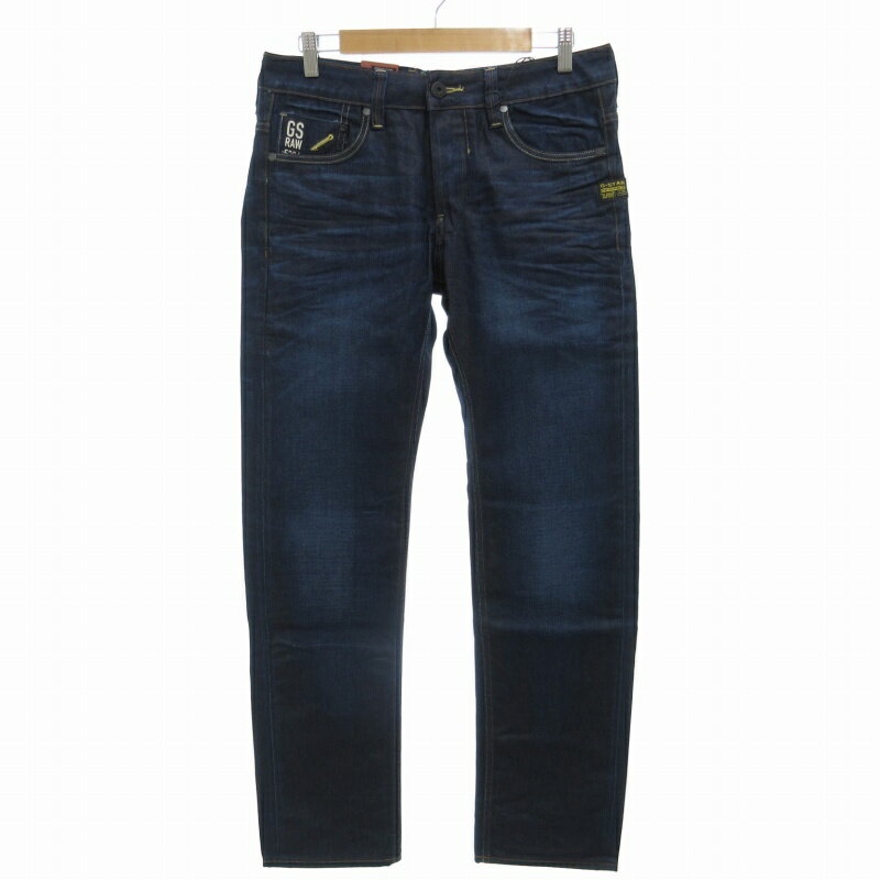 【中古】未使用品 ジースターロウ G-Star RAW タグ付き ATTACC LOW STRAIGHT LEXICON DENIM DK AGED デニムパンツ ジーンズ ストレート ボタンフライ W31 W34 M 濃紺 ネイビー 50625 /FF13 0928 ●TZ メンズ 【ベクトル 古着】 240928(4)