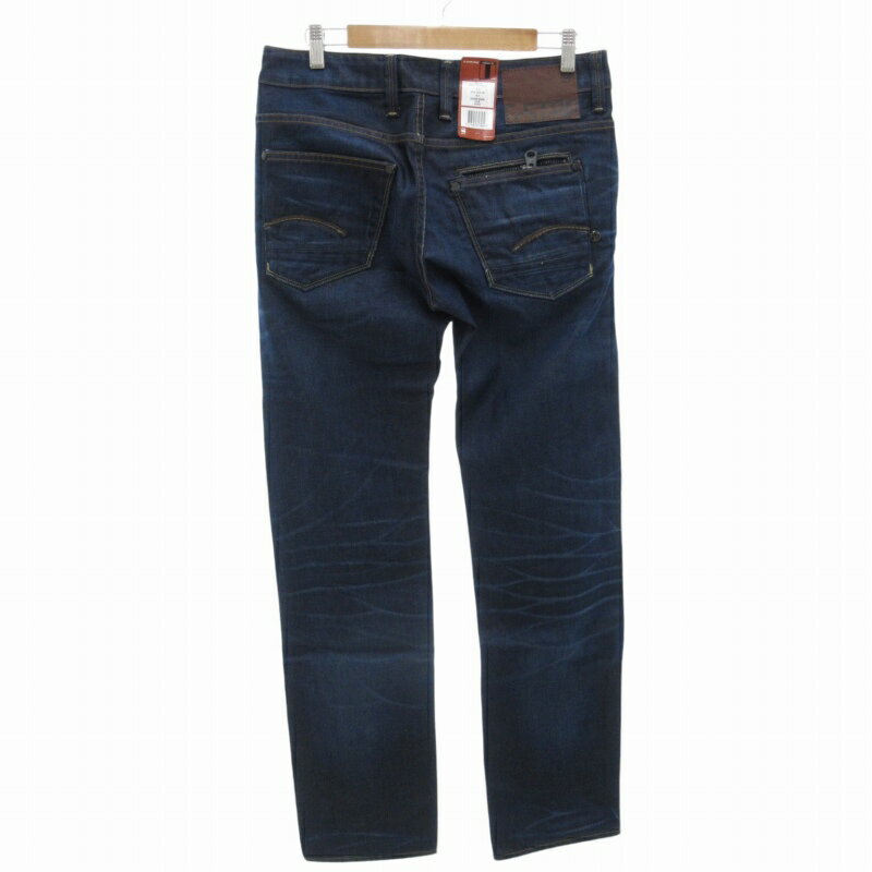 【中古】ジースターロウ G-Star RAW タグ付き ATTACC LOW STRAIGHT LEXICON DENIM DK AGED デニムパンツ ジーンズ ストレート ボタンフライ W31 W34 M 濃紺 ネイビー 50625 /FF2 0928 ●TZ メンズ 【ベクトル 古着】 240928