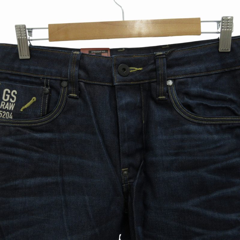 【中古】ジースターロウ G-Star RAW タグ付き ATTACC LOW STRAIGHT LEXICON DENIM DK AGED デニムパンツ ジーンズ ストレート ボタンフライ W31 W34 M 濃紺 ネイビー 50625 /FF2 0928 ●TZ メンズ 【ベクトル 古着】 240928