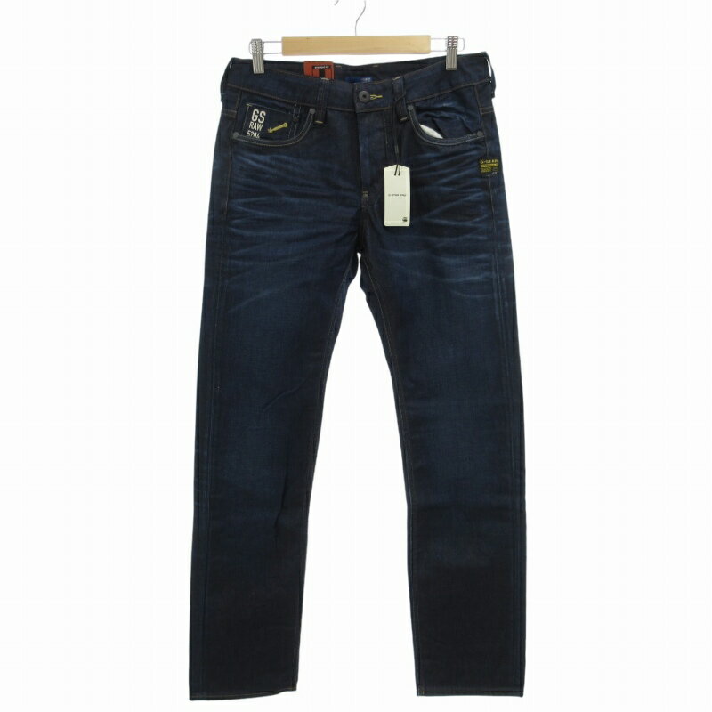 【中古】未使用品 ジースターロウ G-Star RAW タグ付き ATTACC LOW STRAIGHT LEXICON DENIM DK AGED デニムパンツ ジーンズ ストレート ボタンフライ W30 W34 M 濃紺 ネイビー 50625 /FT7 0927 ●TZ メンズ 【ベクトル 古着】 240927