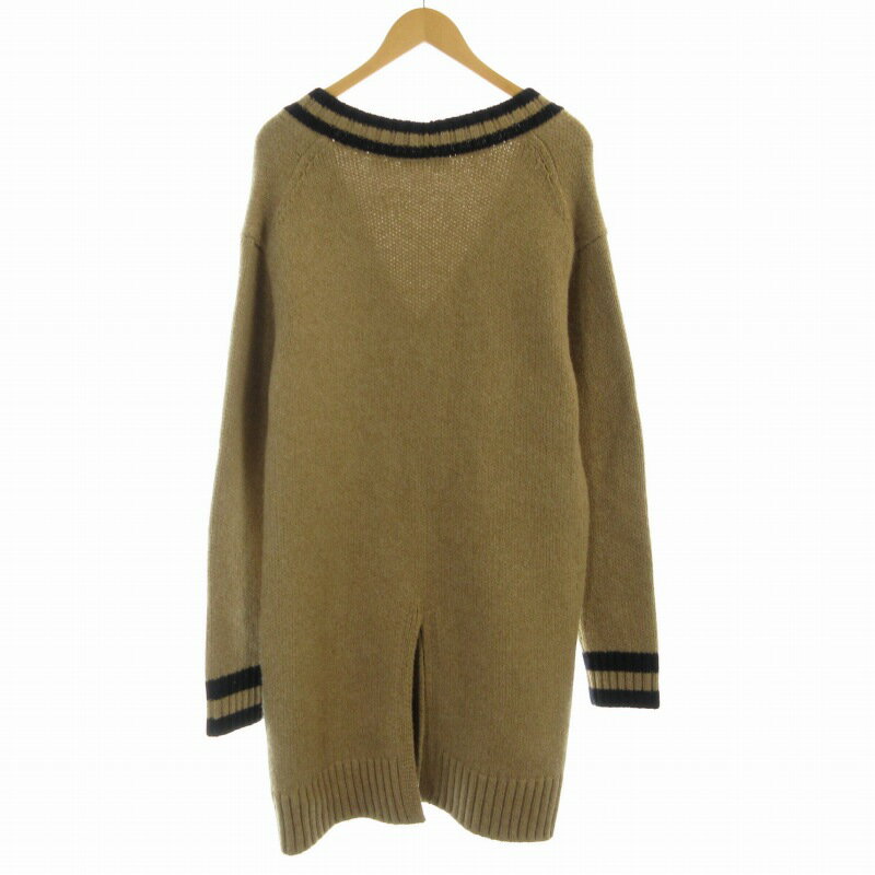 【中古】チノ CINOH V Neck Leather Pocket Knit ニット セーター チュニック Vネック ビックシルエット 長袖 38 M 茶 ブラウン 18WKN032 /RO ■BM レディース 【ベクトル 古着】 241018