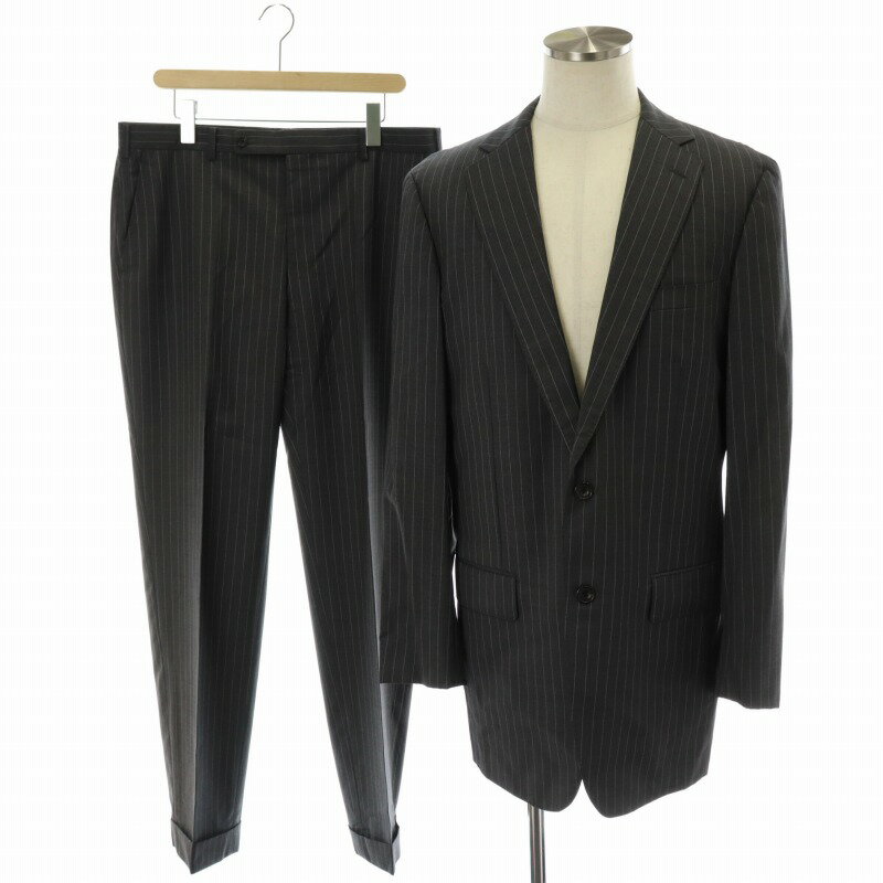 【中古】フィーロ ロロ ピアーナ FILO Loro Piana スーツ セットアップ 上下 2点セット テーラードジャケット シングル サイドベンツ パンツ スラックス ストライプ ウール グレー /XK ■BM メンズ 【ベクトル 古着】 241212