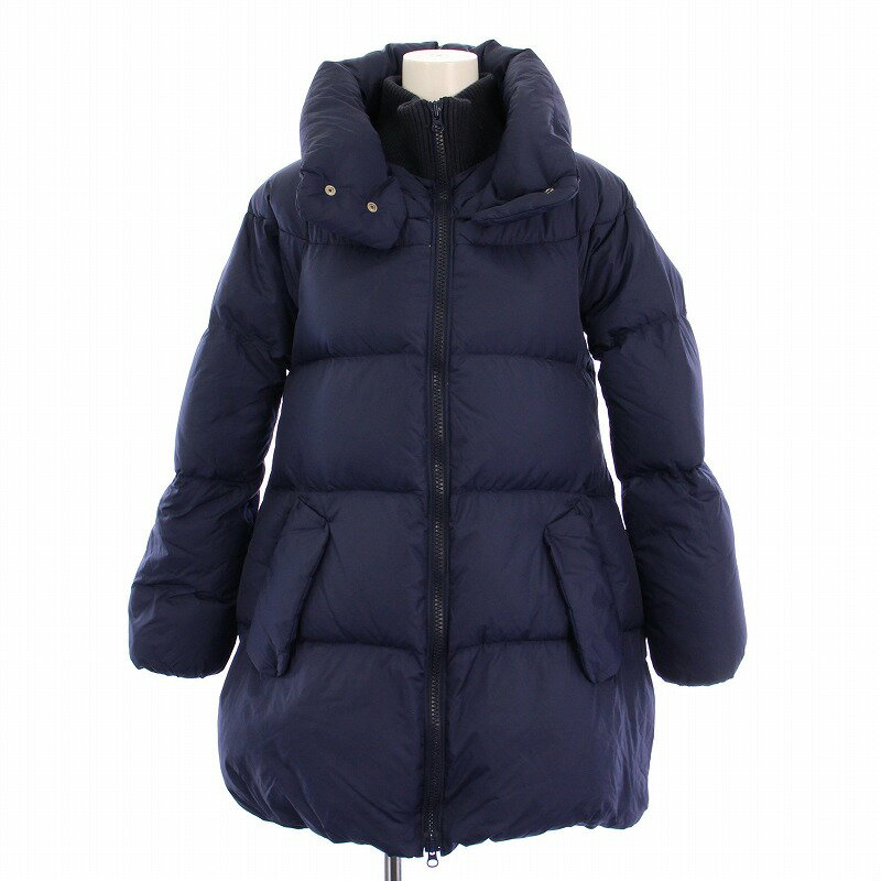 【中古】ヘリーハンセン HELLY HANSEN ダウンコート ロング ジップアップ ハイネック ナイロン M 紺 HW11377 /BM ■MU レディース 【ベクトル 古着】 250415