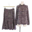 【中古】ミッシェルクラン MICHEL KLEIN セットアップ 上下 カットソー 長袖 フレアスカート ロング 総柄 ウール 38 紫 /BM ■MU レディ...