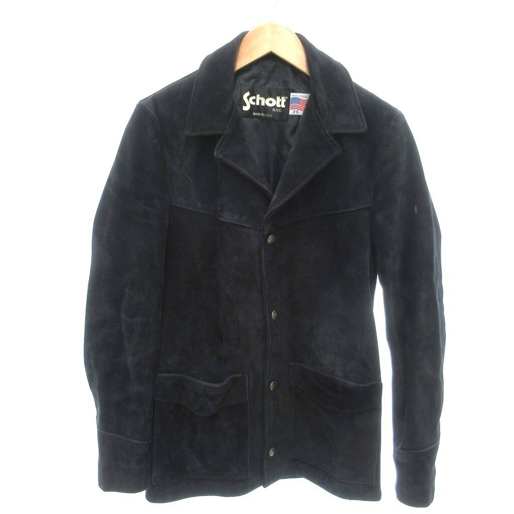 ショット SCHOTT USA製 スエード カーコート レザージャケット 本革 34 黒 ブラック /YJ ■GY66 メンズ  260329