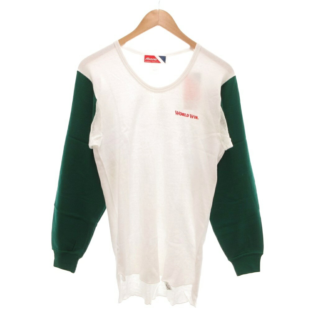 Rakuten - 【中古】未使用品 ミズノ MIZUNO タグ付き ヴィンテージ ロンT Tシャツ L 白 ホワイト 緑 グリーン ラウンドネック 切替 /NL ■ECF003 メンズ 【ベクトル 古着】 260327