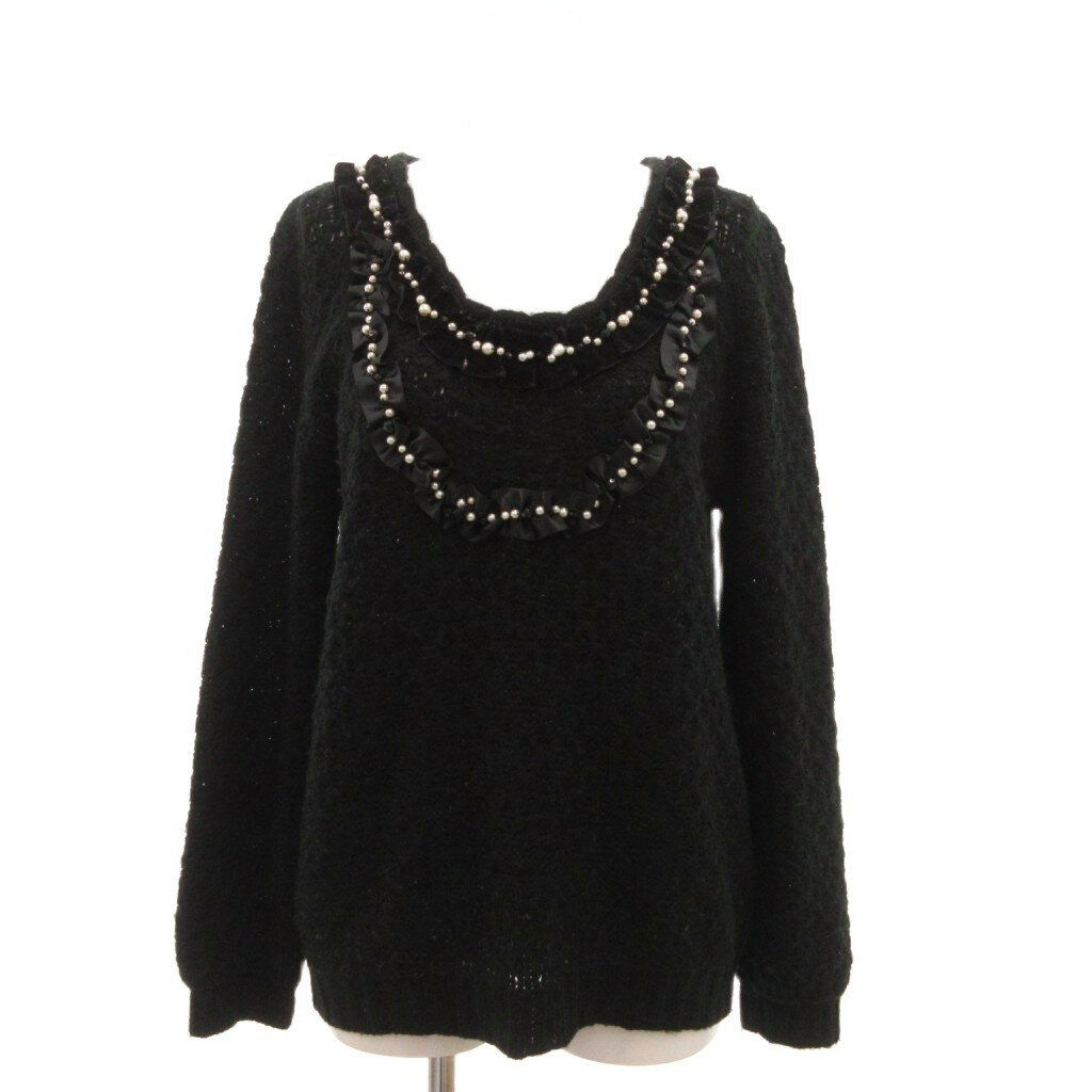 No Sleeve Knit - 【中古】アクシーズファム axes femme ニット セーター M 黒 ブラック 長袖 ローゲージ フリル装飾 パール装飾 ベロア /KB ■ECF003 レディース 【ベクトル 古着】 260328