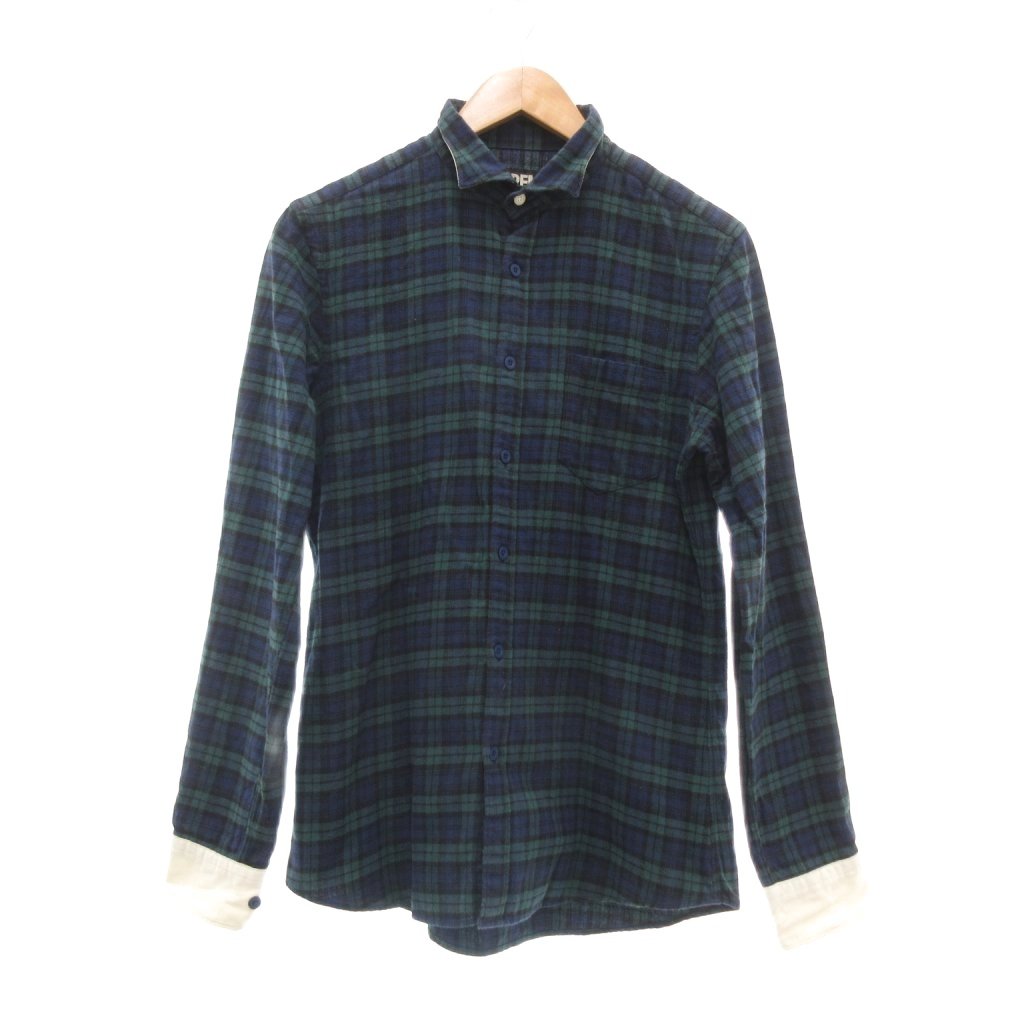 【中古】ピーピーエフエム PPFM シャツ M 青 ブルー 緑 グリーン チェック柄 長袖 レギュラーカラー ECF003 /ML ■ECF003 メンズ 【ベクトル 古着】 260326