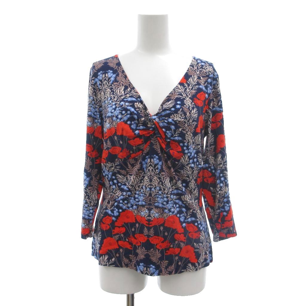 【中古】ローラアシュレイ LAURA ASHLEY カットソー 紺 ネイビー 花柄 Vネック 七分袖 /NL ■ECF003 レディース 【ベクトル 古着】 260407