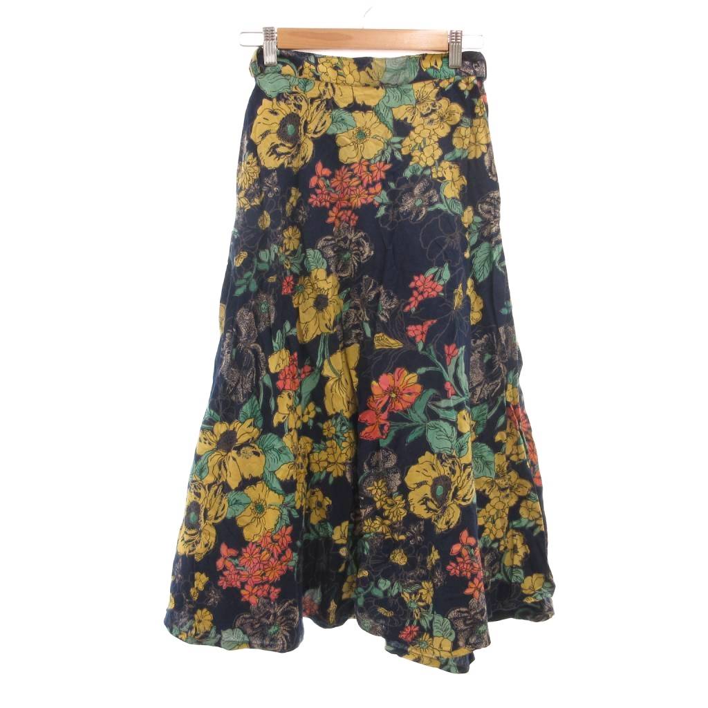 【中古】未使用品 アレス ALESS タグ付き ラップスカート 紺 ネイビー 花柄 ミモレ ロング フレアシルエット /NU ■ECF004 レディース 【ベクトル 古着】 260404