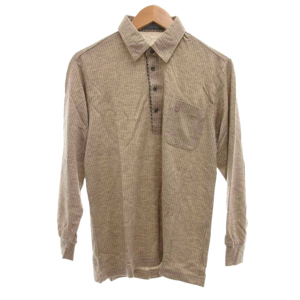 【中古】Gianni Valentino 長袖ポロシャツ ウール M 茶 ブラウン 織り柄 襟付き EC...