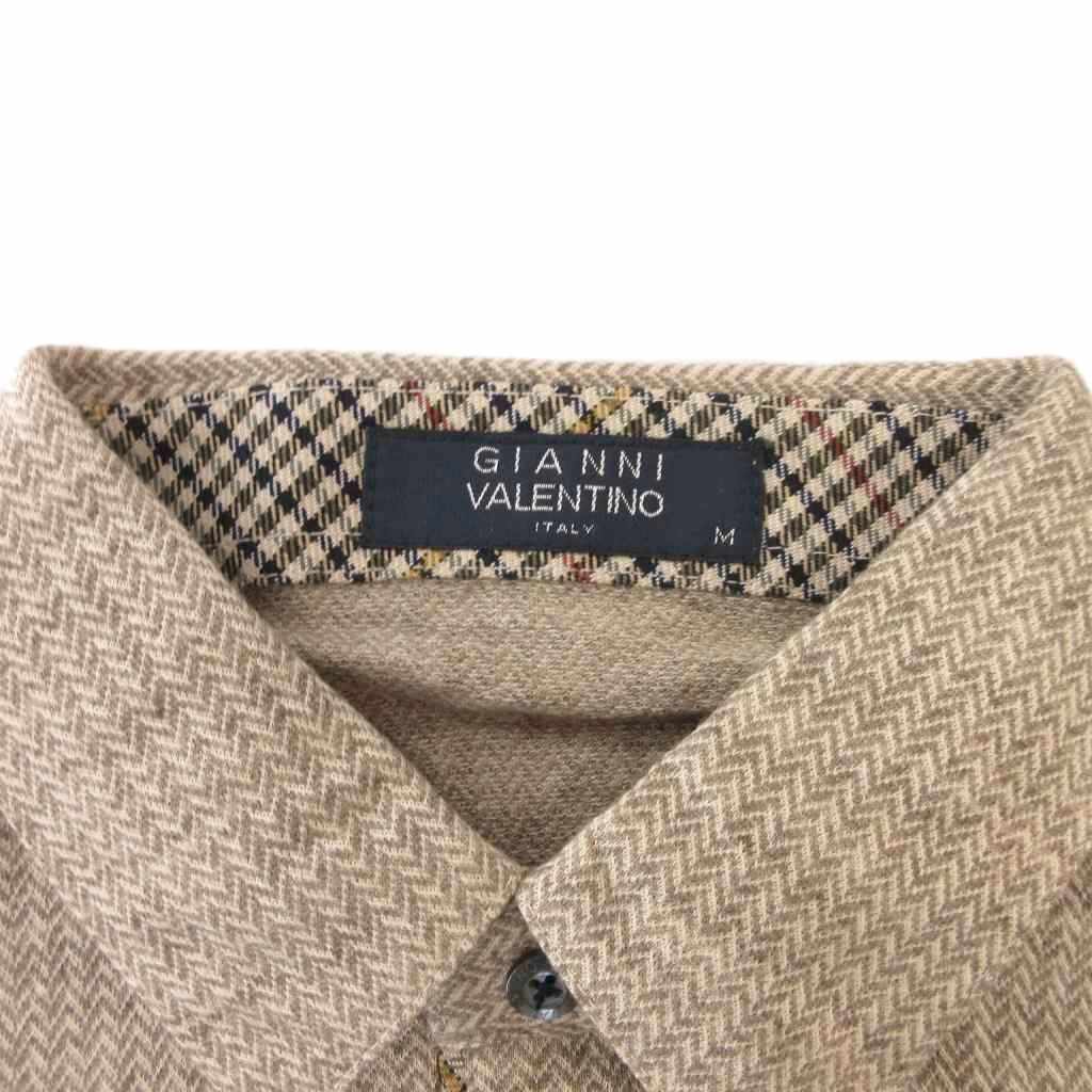 【中古】Gianni Valentino 長袖ポロシャツ ウール M 茶 ブラウン 織り柄 襟付き EC...