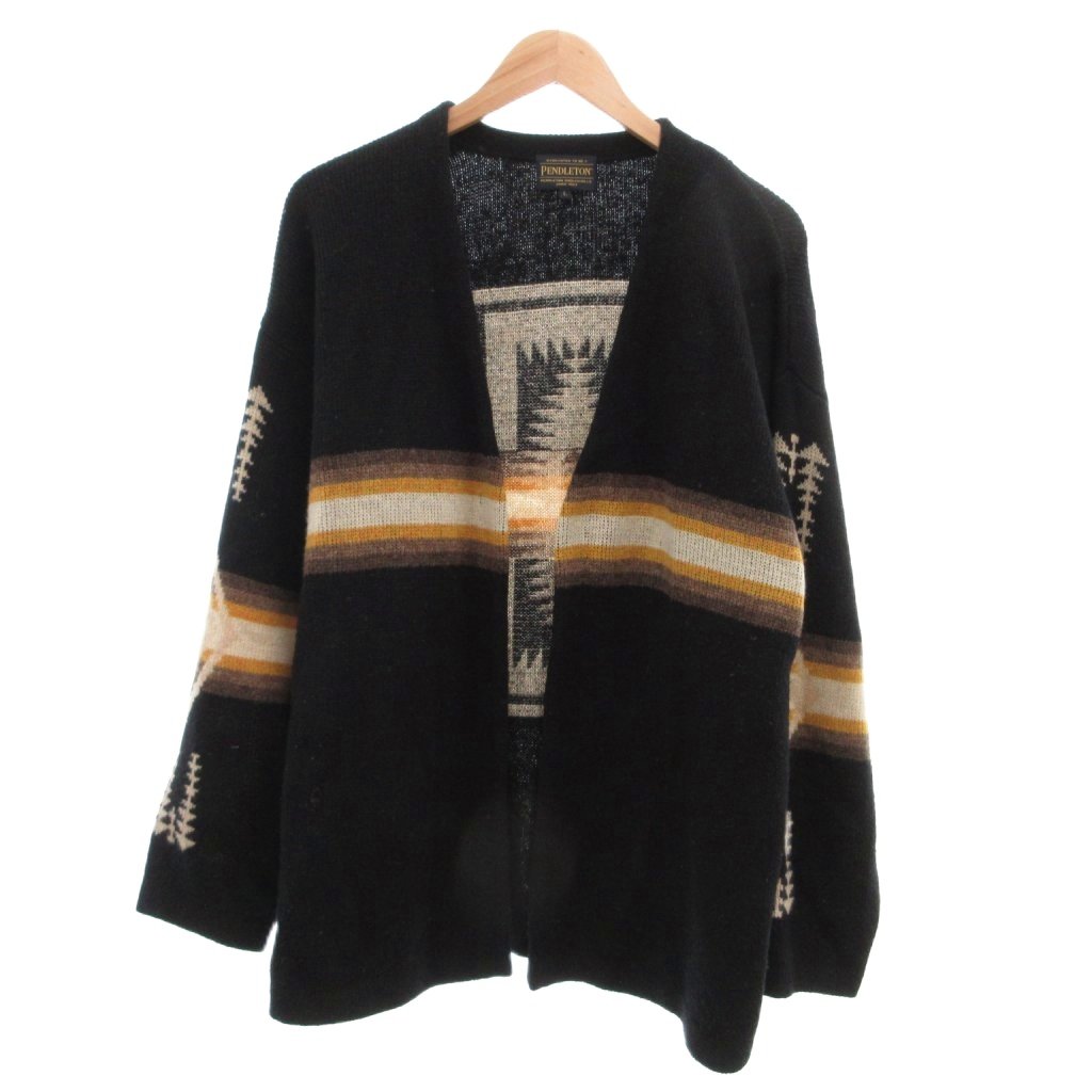 【中古】ペンドルトン PENDLETON カーディガン ウール L 黒 ブラック 長袖 ノーカ...