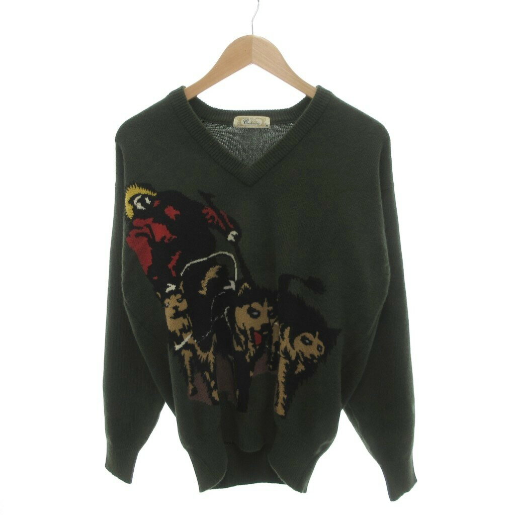 カシミヤ ハヤシダ Cashmere HAYASHIDA ヴィンテージ ニット セーター カシミヤ M 深緑 ダークグリーン 柄 Vネック 長袖 /TL ■ECF004 メンズ  260420