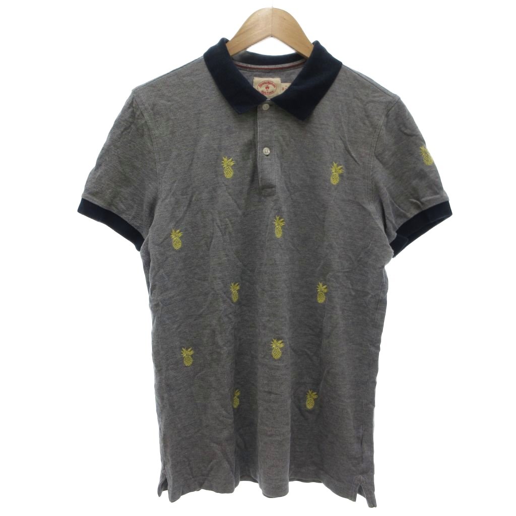 【中古】ブルックスブラザーズ BROOKS BROTHERS ポロシャツ 半袖 M レギュラーカラー パイナップルモチーフ 刺繍 グレー 紺 ネイビー /KB ■ECG005 メンズ 【ベクトル 古着】 260522