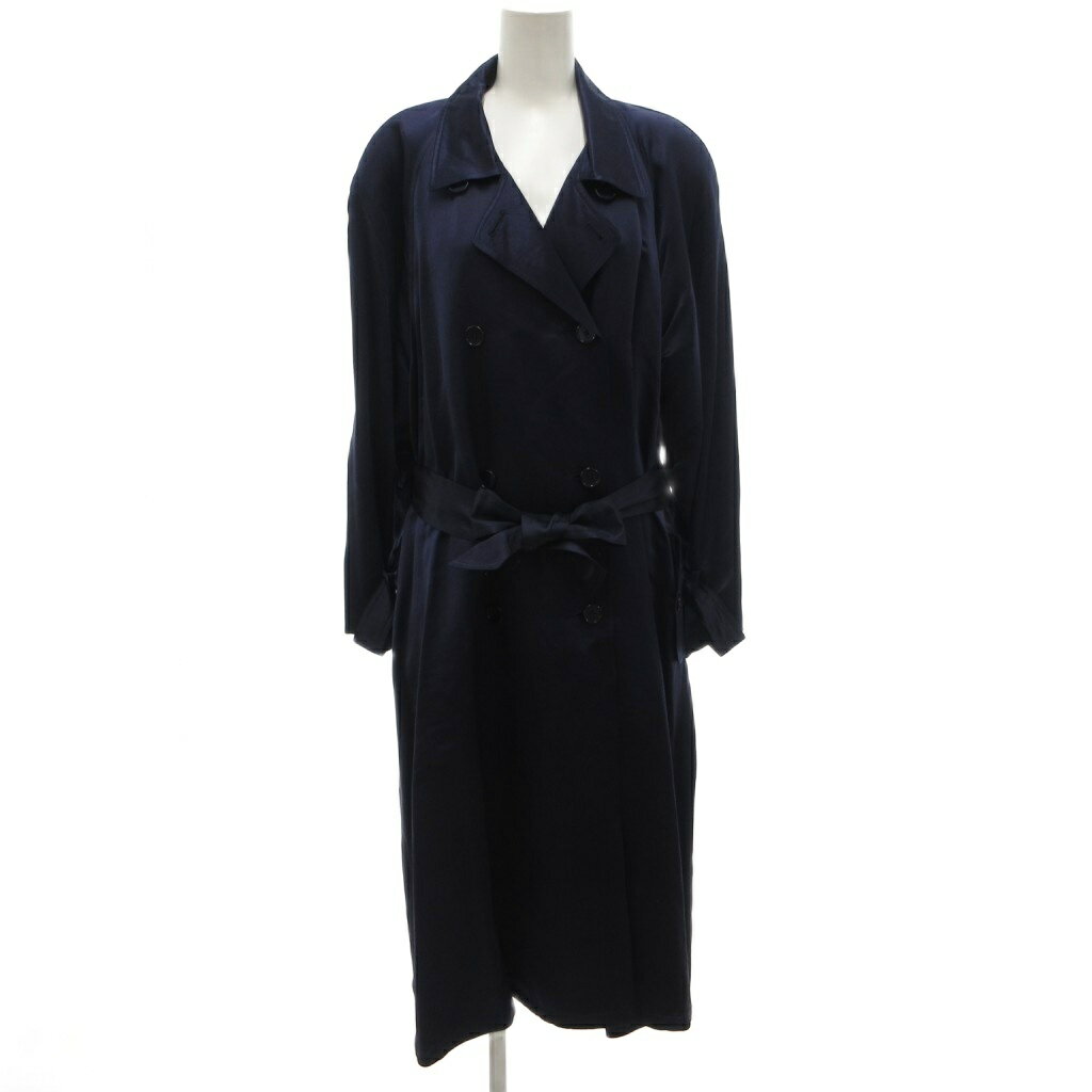 樂天商城 - 【中古】アンクライン ANNE KLEIN ヴィンテージ ステンカラーコート ロング ダブル シルク混 9AR ベルト ポケット付き 紺 ネイビー /KB ■ECG005 レディース 【ベクトル 古着】 260527