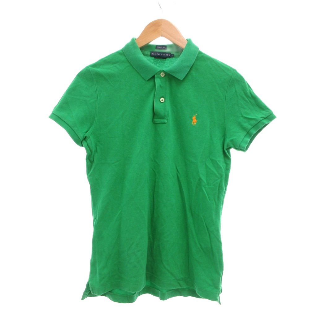【中古】ラルフローレン RALPH LAUREN ポロシャツ 鹿の子 L 緑 グリーン 半袖 ロゴ刺繍 /NU ■ECE006 レディース 【ベクトル 古着】 260606