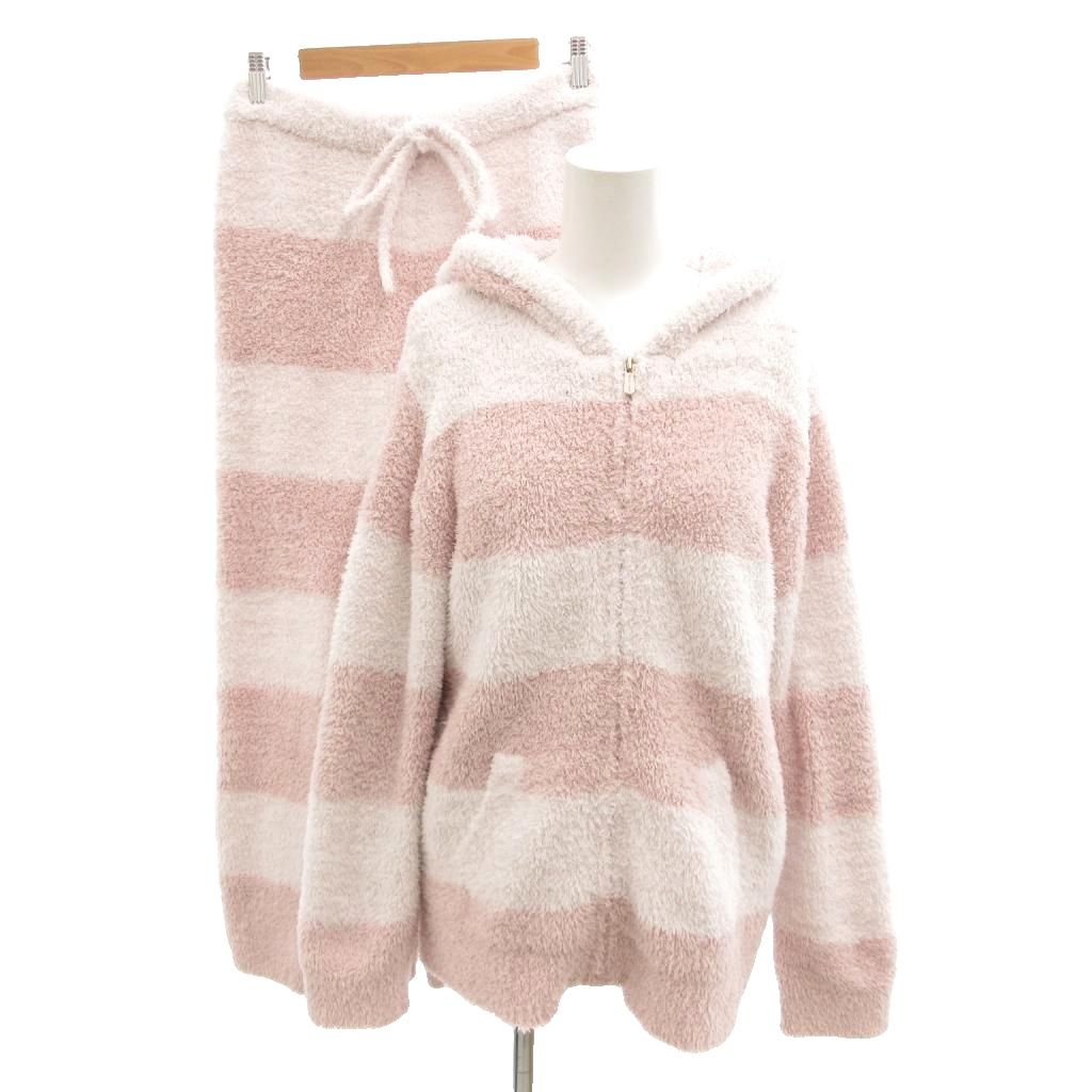 【中古】ジェラートピケ gelato pique 美品 ナイトウエア パジャマ パーカー パンツ ニット ONE ピンク ボーダー柄 フード イージー /SJ ■ECG006 レディース 【ベクトル 古着】 260613