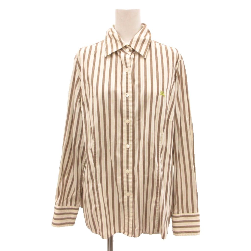 中古 バーバリー ロンドン BURBERRY LONDON シャツ 長袖 ストライプ 15BR 白 ホワイト 茶 ブラウン JS vectorpremium-19264211 ブランド古着ベクトルプレミアム店 パッケージ画像