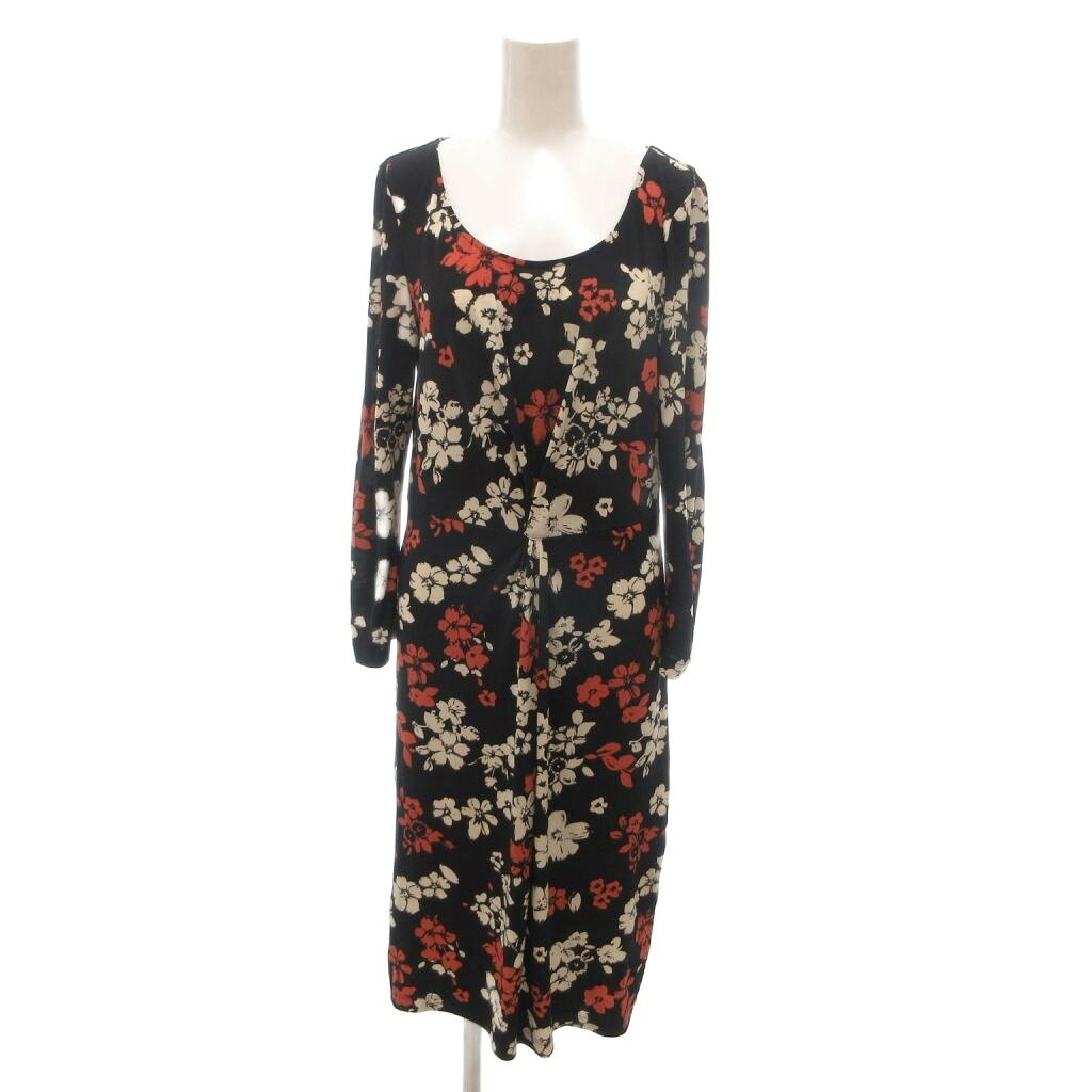 【中古】ローラアシュレイ LAURA ASHLEY 美品 ワンピース 9 黒 ブラック 花柄 ラウンドネック 長袖 ロング丈 /SJ ■ECF007 レディース 【ベクトル 古着】 260730