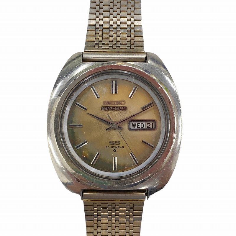 【中古】セイコー SEIKO 5 ACTUS SS 25J 25石 アクタス 腕時計 自動巻き デイデイト シルバーカラー 銀色 SS 6106-7420 ヴィンテージ /IR ■GY18 メンズ 【ベクトル 古着】 240308