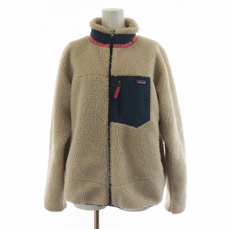 【中古】パタゴニア Patagonia レトロ X RETRO X ボアフリースジャケット ジップアップ 長袖 スタンドカラー ロゴ 16-18 XXL ベージュ 65625FA19 ■GY17 /MQ キッズ 【ベクトル 古着】 240316