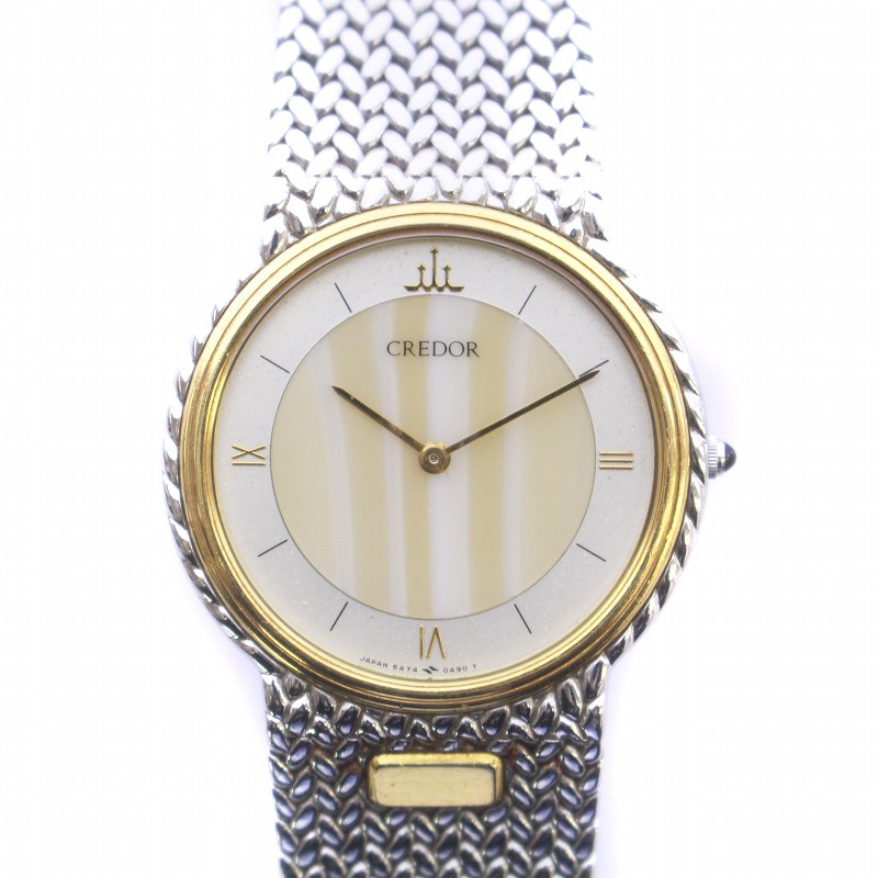 【中古】セイコー SEIKO クレドール CREDOR ベゼル 腕時計 クォーツ 18KT SS シルバーカラー ゴールドカラー 5A74-0240 /AQ ■GY18 レディース 【ベクトル 古着】 240425