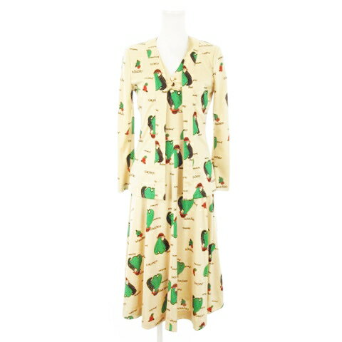 【中古】EXCELLENT creation by YACOVO セットアップ 2点セット ノーカラージャケット ひざ丈ワンピース 総柄 9 ベージュ /AH3...