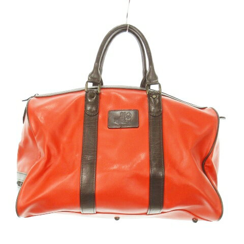 【中古】ブラックアンドホワイト BLACK&WHITE ボストンバッグ レザー シボ革 ロゴ ゴルフ バイカラー オレンジ 茶 ブラウン /MN1 ■GY99 メンズ 【ベクトル 古着】 250701