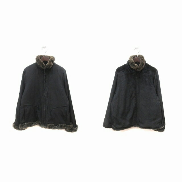 【中古】ジャケット ブルゾン リバーシブル ラビットファー M-L 黒 ブラック 茶 ブラウン /MS ■GY18 レディース 【ベクトル 古着】 241206