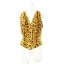 【中古】イスタンテ istante VERSACE ファー ベスト ジレ 起毛 アニマル レオパード ヒョウ柄 40 S 茶 ブラウン /CK15 ■GY18 ...