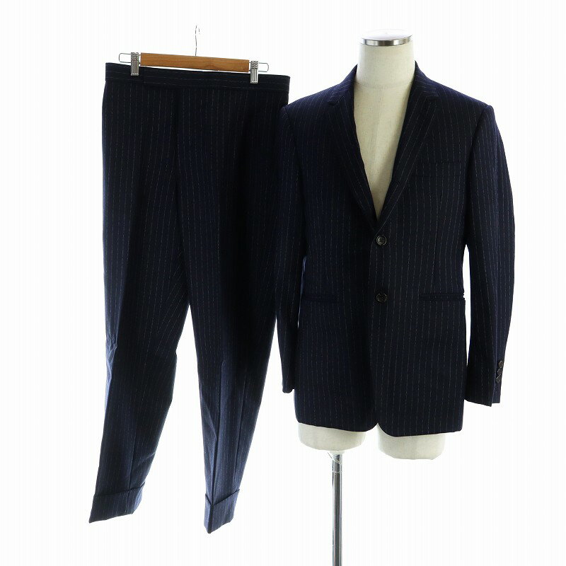 【中古】トムブラウン THOM BROWNE スーツ セットアップ 上下 テーラードジャケット パンツ 長袖 シングル 総裏地 ストライプ サイドベンツ S 紺 ネイビー ■GY99 /MQ メンズ 【ベクトル 古着】 250108