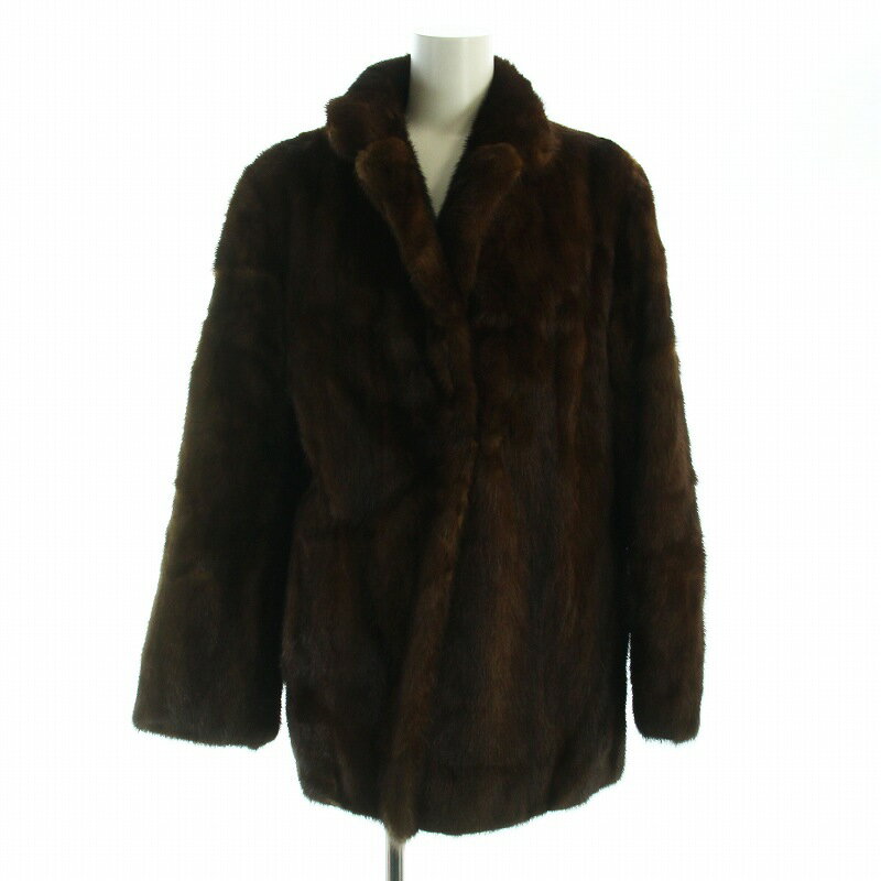 【中古】ノーブランド品 毛皮コート ミンクファー ミドル 長袖 総裏地 大きいサイズ 13 LL 茶 ブラウン ■GY18 /MQ レディース 【ベクトル 古着】 250103