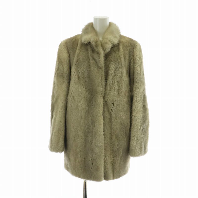 【中古】岐阜毛被 GIFU MOUHI ファーコート アウター 毛皮 セーブル ミドル 肩パッド 裏地刺繍 13 XL グレー /XZ ■GY18 レディース 【ベクトル 古着】 250105