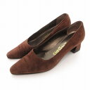 【中古】サルヴァトーレフェラガモ Salvatore Ferragamo パンプス スエード レザー 革 ポインテッドトゥ チャンキーヒール 6.5 ダークブラウン 茶 /UO ■GY18 レディース 【ベクトル 古着】 250224