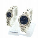 【中古】アンクライン ANNE KLEIN 腕時計 ペアウォッチ クォーツ ローマン ラウンド 紺文字盤 シルバー色 AL21E ■GY18 /MQ メンズ レ...