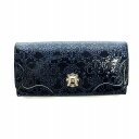 【中古】アナスイ ANNA SUI ルーミー 口金 フラップ 長財布 ロング ウォレット ラメ エナメル がま口 総柄 バラ 紺 ネイビー ■GY18 /MQ ...