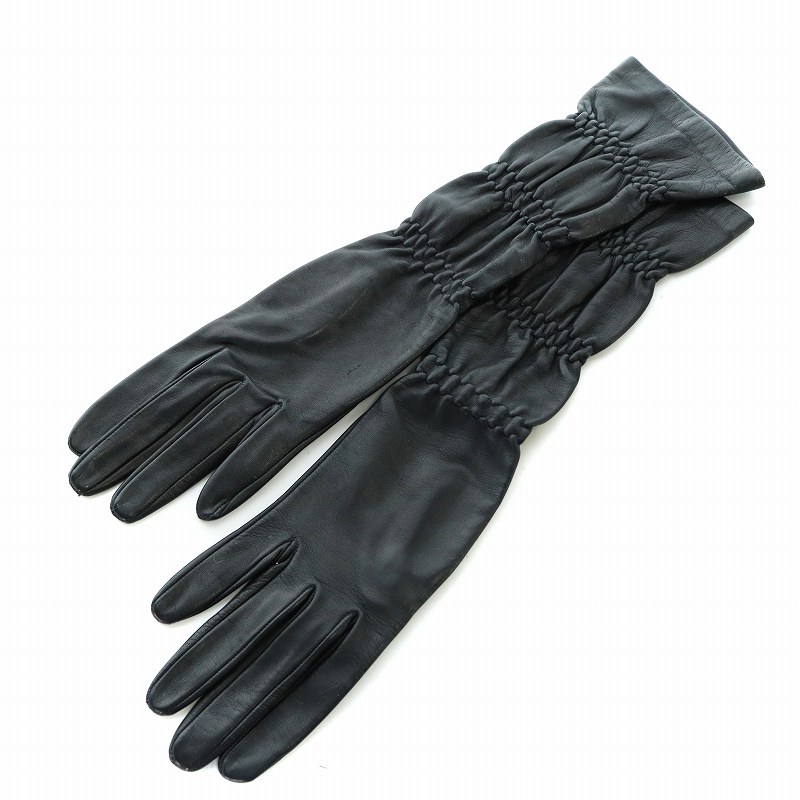 【中古】セルモネータ Sermoneta gloves グローブス レザー グローブ 手袋 ロング シルク裏地 牛革 絹 黒 ブラック ■GY19 /MQ レディース 【ベクトル 古着】 250213