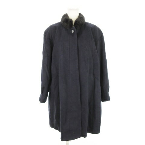 【中古】タートンレーク TURTONLAKE ロングコート 襟ファー ミンク 比翼 カシミヤ混 大きいサイズ 13 紺 ネイビー /MN5 ■GY18 レディース 【ベクトル 古着】 250227