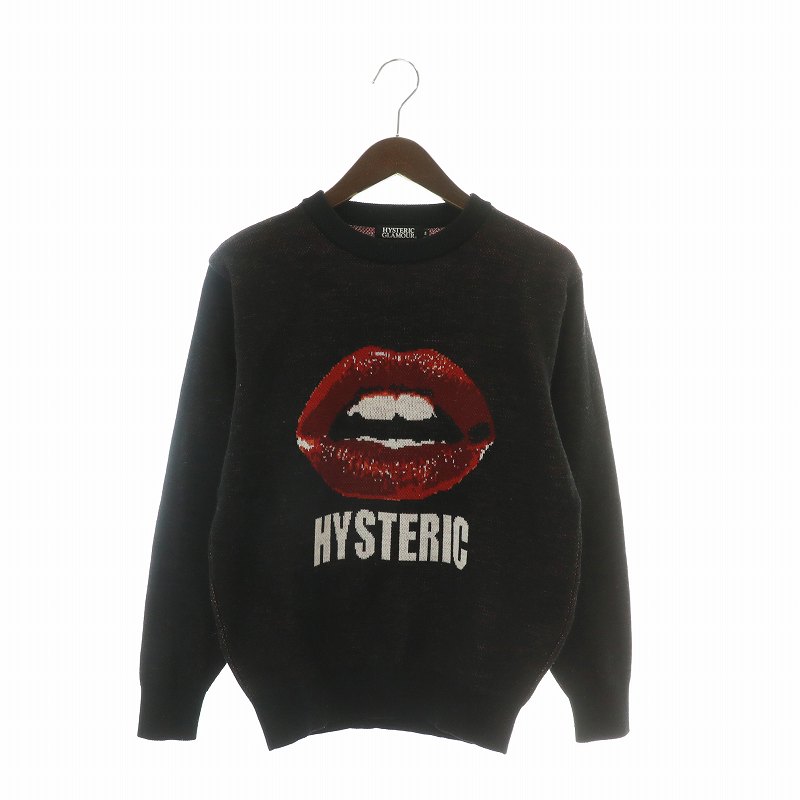 【中古】ヒステリックグラマー HYSTERIC GLAMOUR 20SS ニット セーター 長袖 クルーネック リップ ロゴ..
