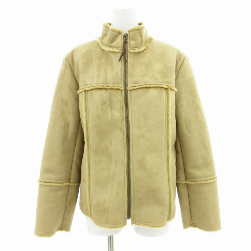 【中古】パオデロ PAODELO フェイクムートンジャケット ブルゾン ジップアップ レザー M ベージュ /GV レディース 【ベクトル 古着】 250314