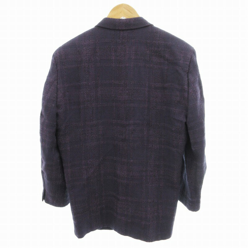 【中古】ウンベルトジノケッティ UMBERTO GINOCCHIETTI ツイードテーラードジャケット ブレザー シングル チェック ウール 46 紫 パープル /GV メンズ 【ベクトル 古着】 250315