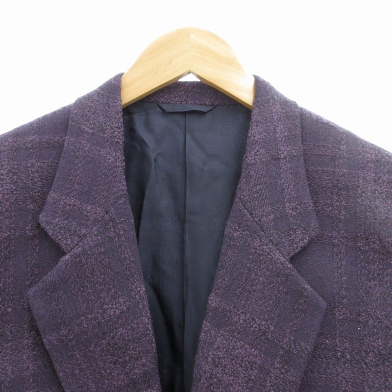 【中古】ウンベルトジノケッティ UMBERTO GINOCCHIETTI ツイードテーラードジャケット ブレザー シングル チェック ウール 46 紫 パープル /GV メンズ 【ベクトル 古着】 250315