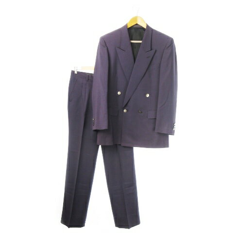 【中古】ランバン LANVIN ダブルスーツ セットアップ テーラードジャケット ダブルタックスラックス ロゴ刻印ボタン ウール S 50-26 82 紫 パープル /CK11 ■GY18 メンズ 【ベクトル 古着】 250328