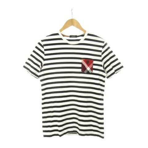 【中古】ブラックレーベルクレストブリッジ BLACK LABEL CRESTBRIDGE Tシャツ クルーネック 半袖 ポケット ワンポイント コットン ボーダー L 白 ホワイト /AH20 ■GY27 メンズ 【ベクトル 古着】 250327