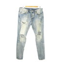 【中古】ミニマル mnml デニムパンツ ジーンズ スキニー ウォッシュ加工 クラッシュ加工 裾ジップ 34 青 ブルー /AO2 ■GY01 メンズ 【ベクトル 古着】 250403(4)