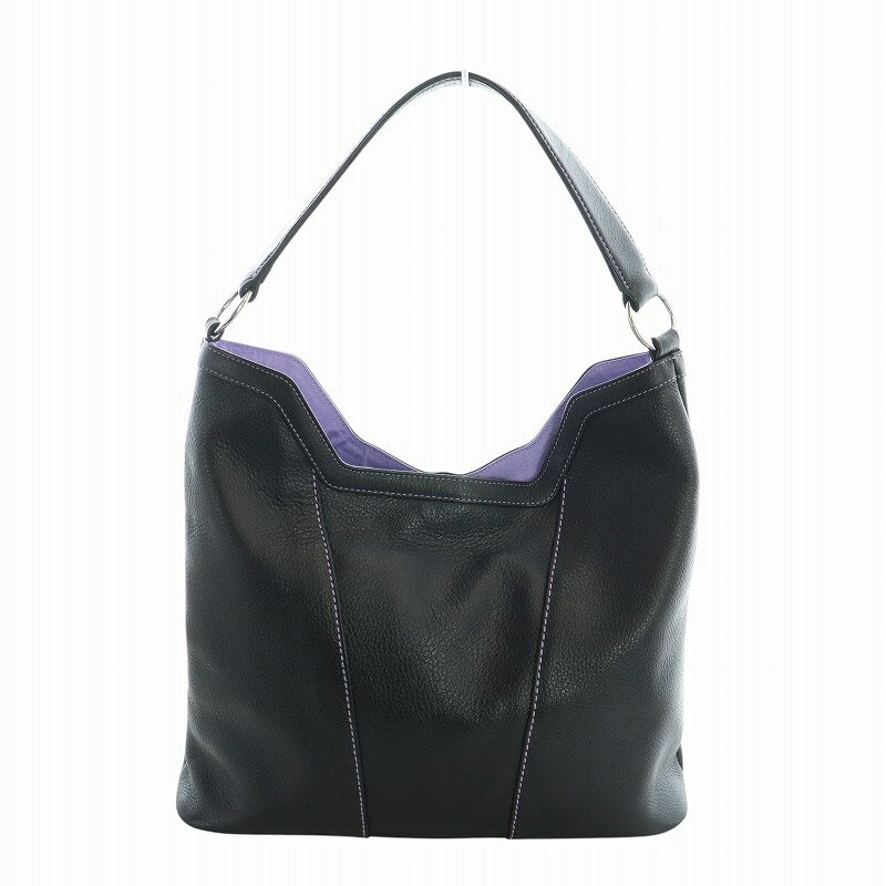 【中古】ハマノ HAMANO 濱野皮革 ワンショルダーバッグ トート レザー シボ革 ロゴ プレート 黒 ブラック ■GY18 /MQ レディース 【ベクトル 古着】 250325