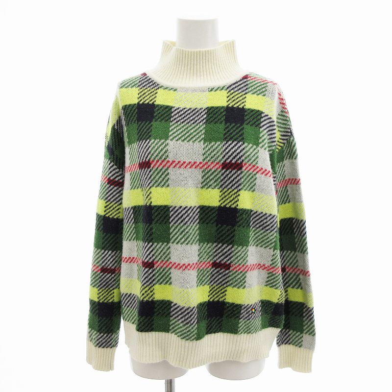 【中古】アーノルドパーマー Arnold Palmer ニット セーター チェック ハイネック 長袖 M 緑 白 マルチカラー /VU△ 0326 レディース 【ベクトル 古着】 250326(4)