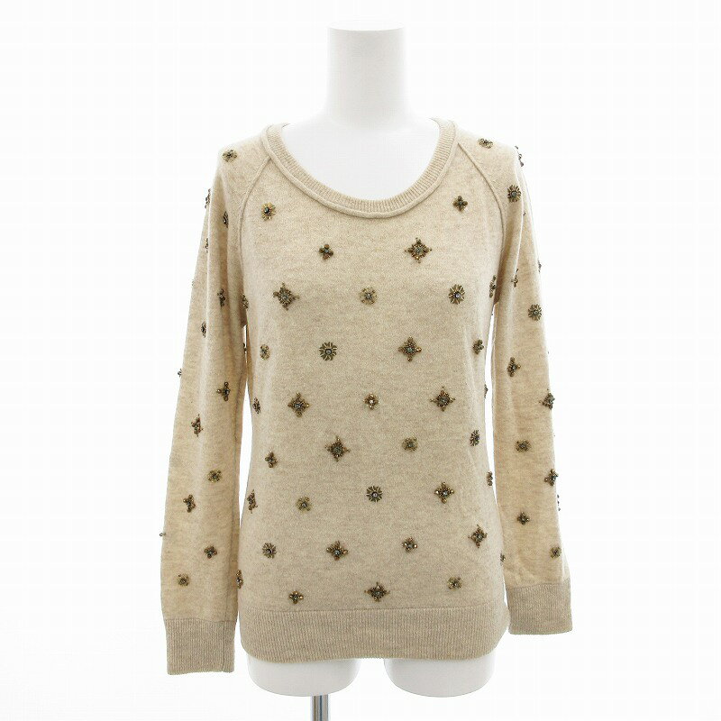 【中古】イヴォン YVON INEDO N.VINGUE ニット セーター ビジュー 長袖 38 ベージュ /FF レディース 【ベクトル 古着】 250326