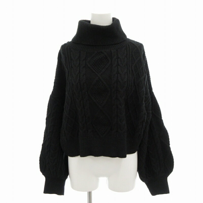 【中古】マジェスティックレゴン MAJESTIC LEGON ケーブルニット セーター タートルネック クロップド 長袖 M 黒 ブラック /FT レディース 【ベクトル 古着】 250327